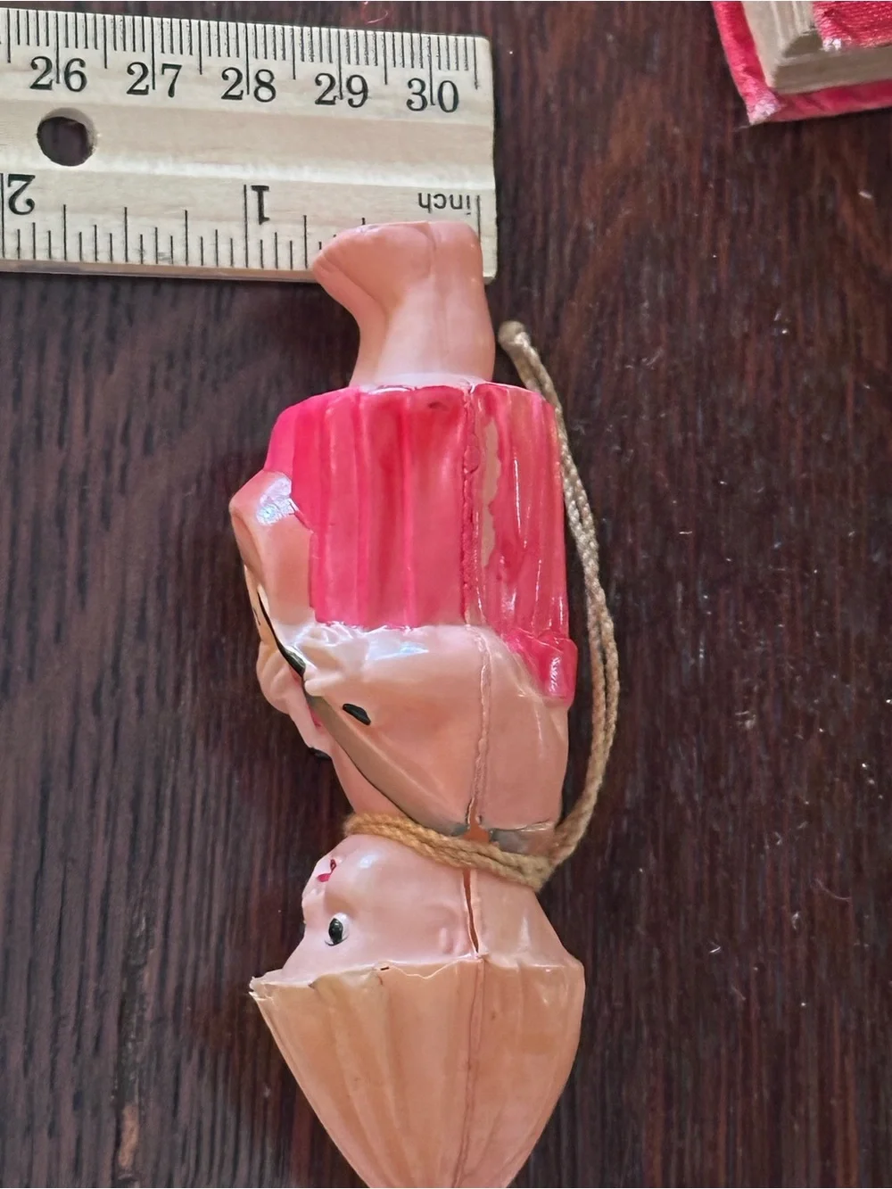 Antique 1930s Japan Celluloid Girl Christmas Ornament 4.25” Hand Painted Rare